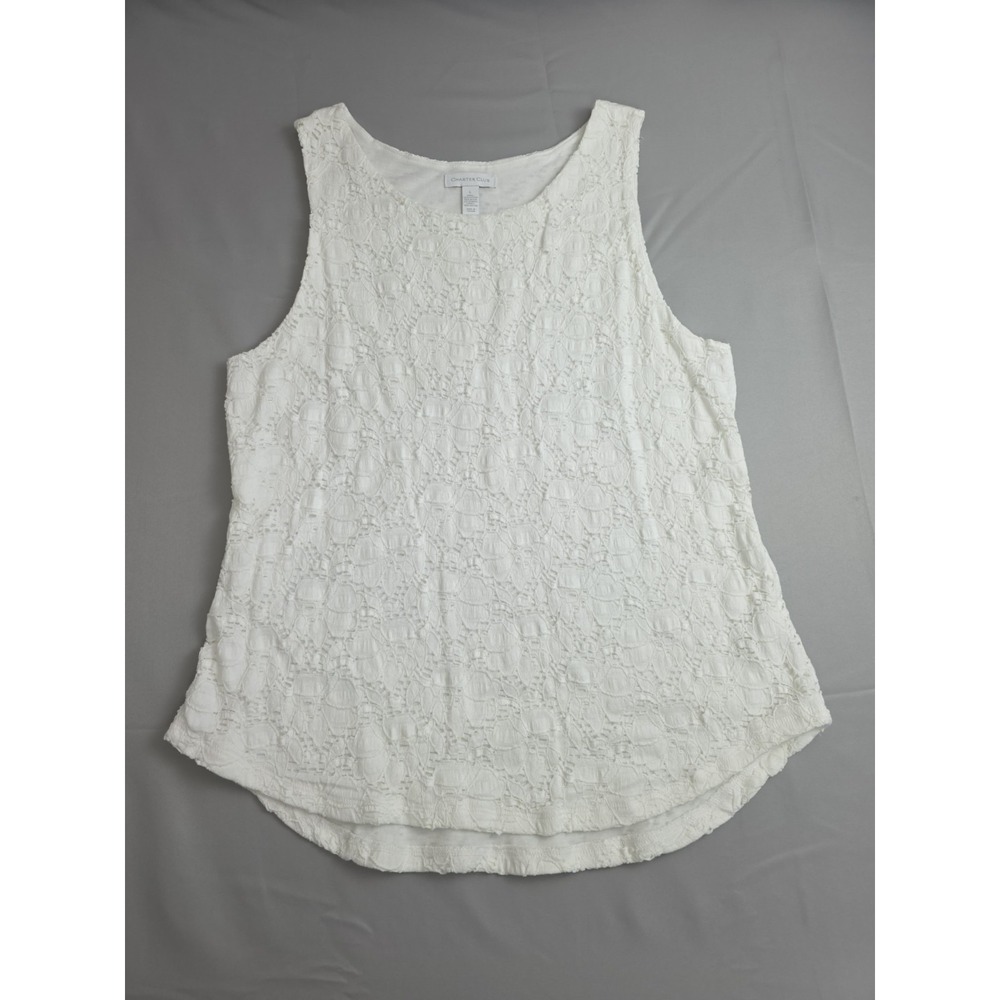 Charter Club Tank Top White‎ Cotton Blend Lacey Lined Beachy Resort Garden Party
